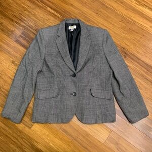 Talbots Petites Blazer Jacket Women Size 16 Black White Wool Blend Career Office